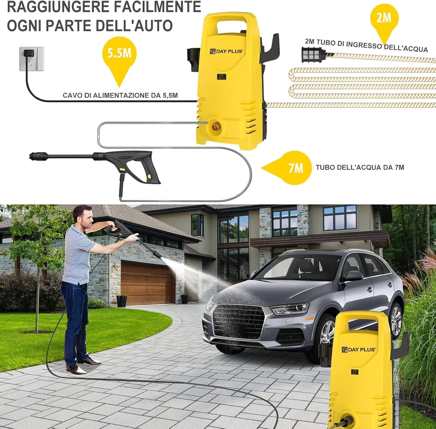 DayPlus Electric High Pressure Washer 1600W 120 Bar Compact