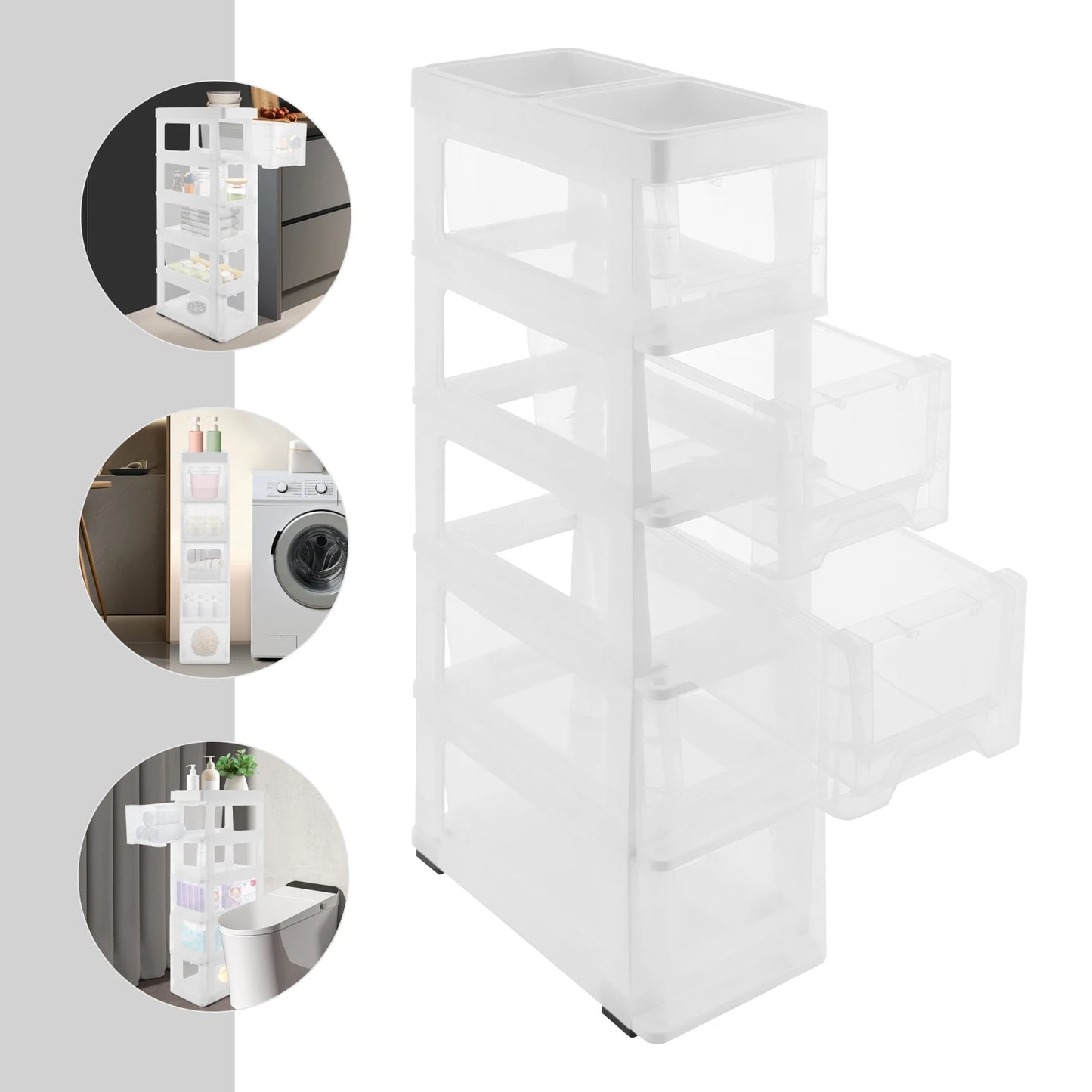 Fininsh 5 Tier PP Rectangular Bathroom Storage Cabinet