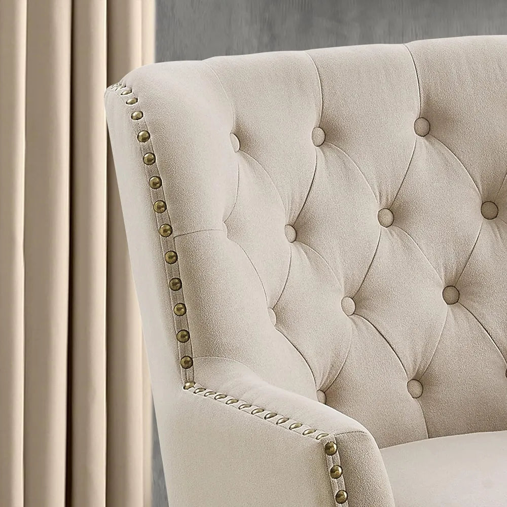 Accent Chair and Ottoman Set - Button Tufted Armchair for Living Room, Bedroom, Reading - Mid-Century Modern Lounge Chair