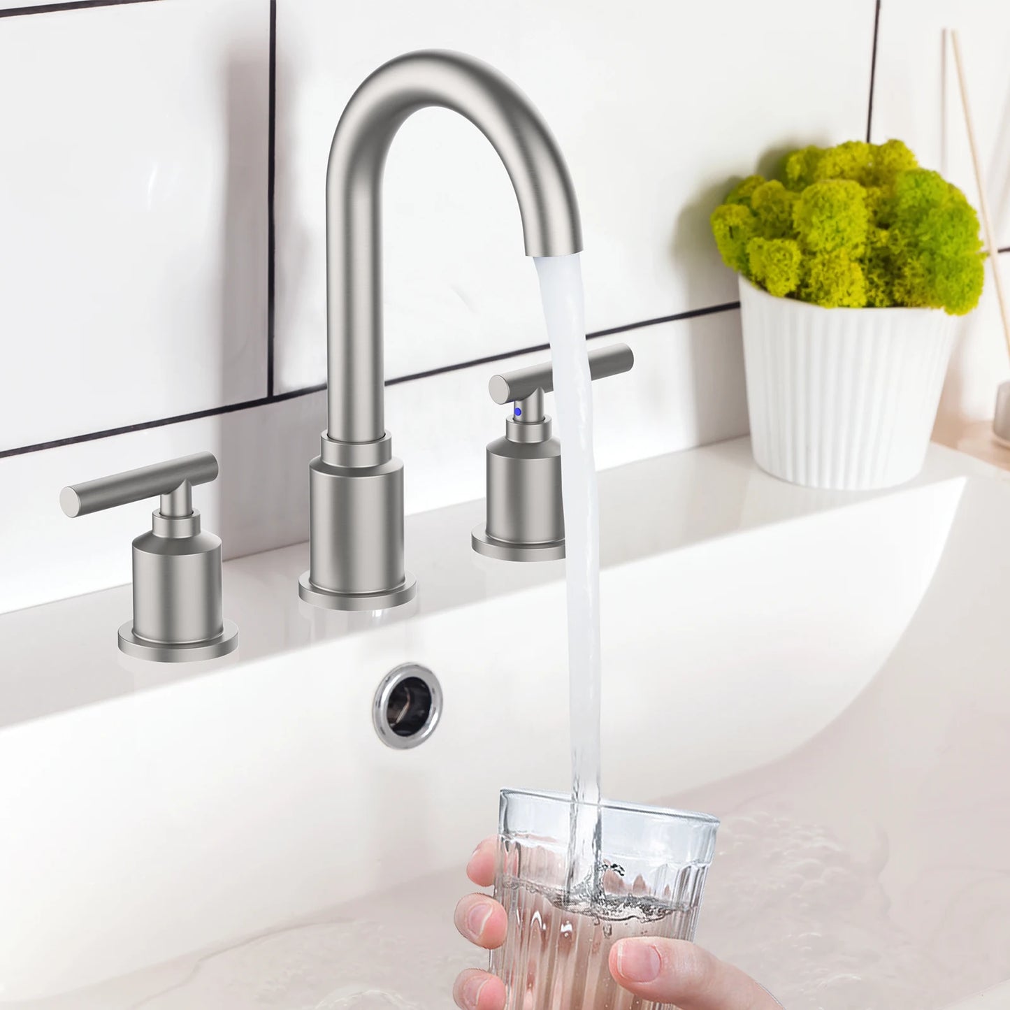 8 Inch 3 Hole Chrome Finish Bath Faucet With Pop Up Drain