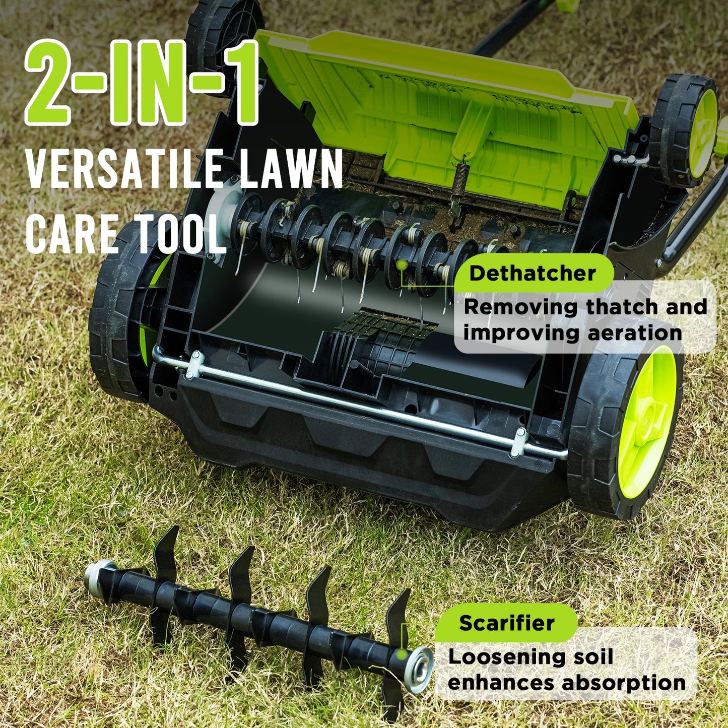Deli 2In1 Electric Dethatcher Scarifier for Lawns 12 Amp