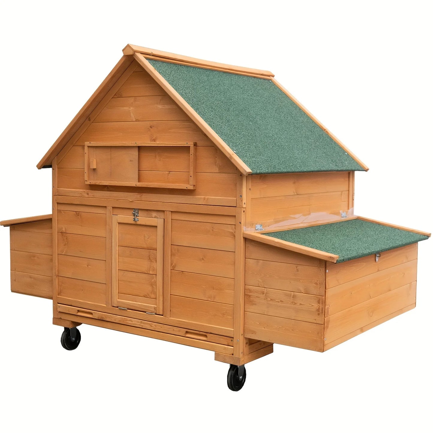 Chicken Coop on Wheels, Large Mobile Wooden Hen House for 6-8 Chickens, Outdoor Poultry Cage with Nesting Box