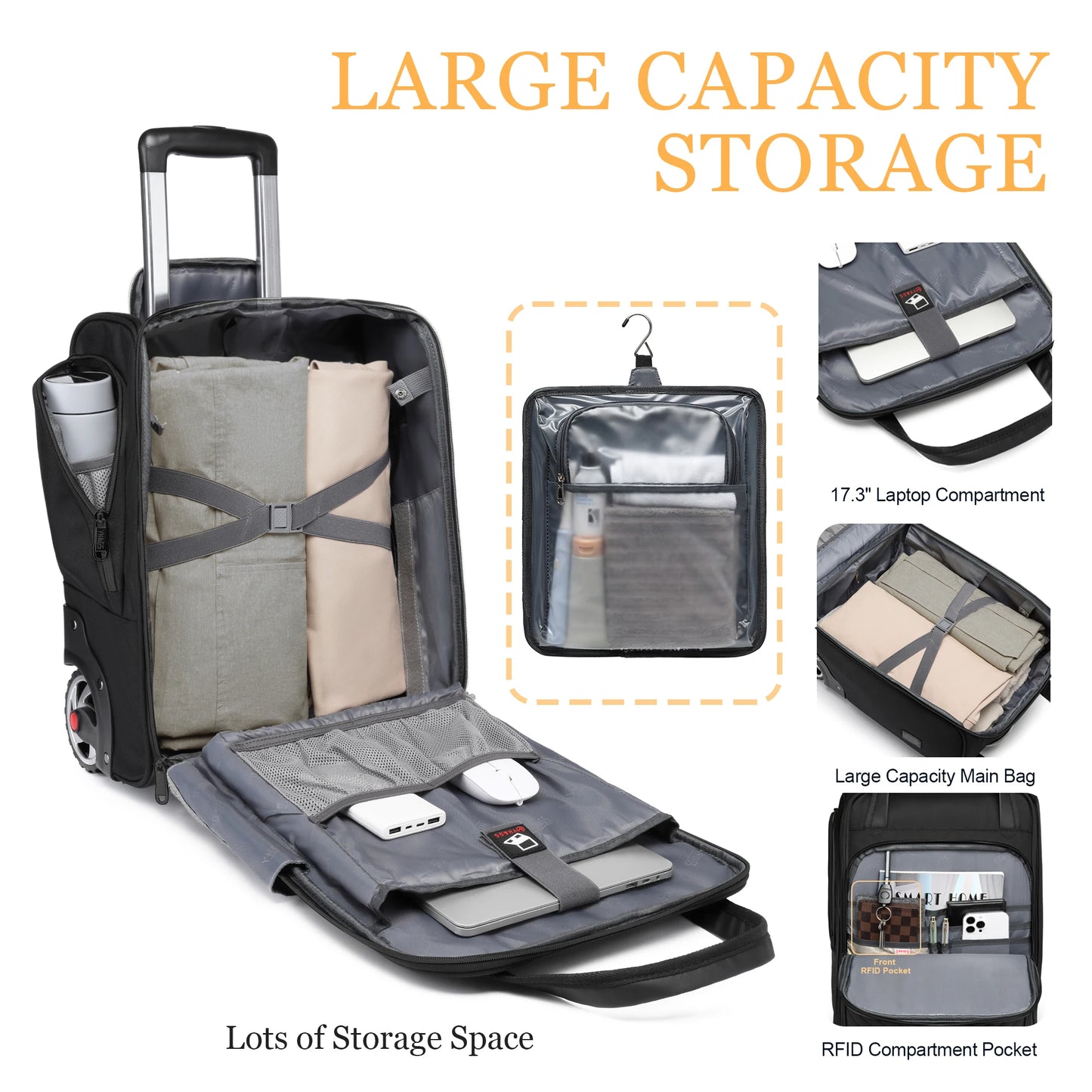 RUCYENCN Laptop Bag Trolley Underseat Rolling Luggage