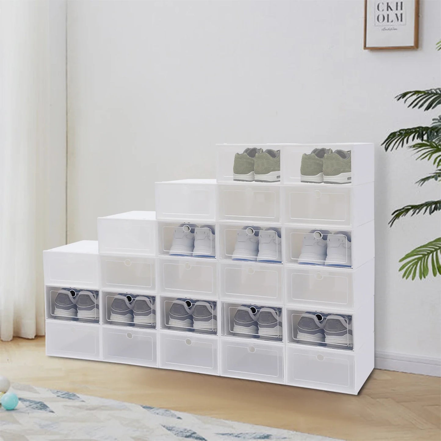 Stackable Shoe Storage Boxes 24 Pack Clear Organizer