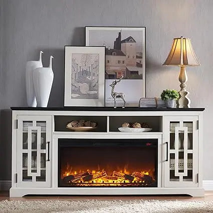 Modern 80 TV Electric Fireplace Entertainment Center, 32 Tall, JXQTLINGMU Farmhouse Style Media Console
