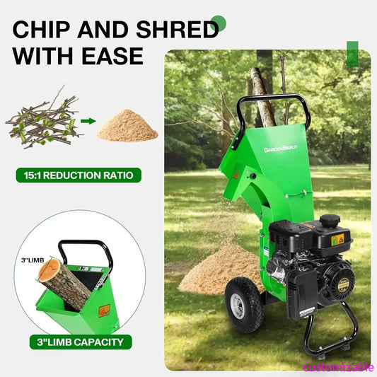 XMSJ Wood Chipper Shredder 7HP Gas Powered Heavy Duty