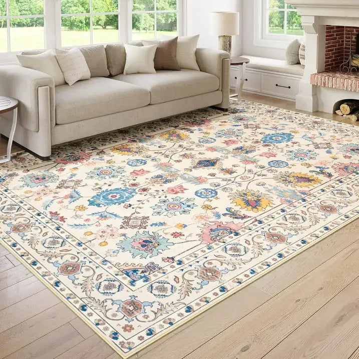 Vintage Bohemian Washable Red Area Rug for Home Decor