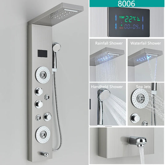 LED Rainfall Shower Faucet Set with Temperature Screen