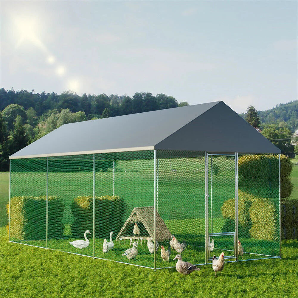 XXL XL Large Outdoor Chicken Run Coop Heavy Duty Walk-In Chicken Coop Run Cage Duck Goose Pen Fence with Lockable Door