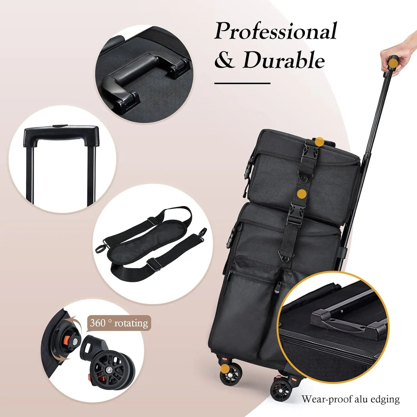 Maxulene 2in1 Professional Makeup Case Rolling Wheels