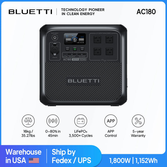 BLUETTI AC180 Portable Power Station 1152Wh for Camping