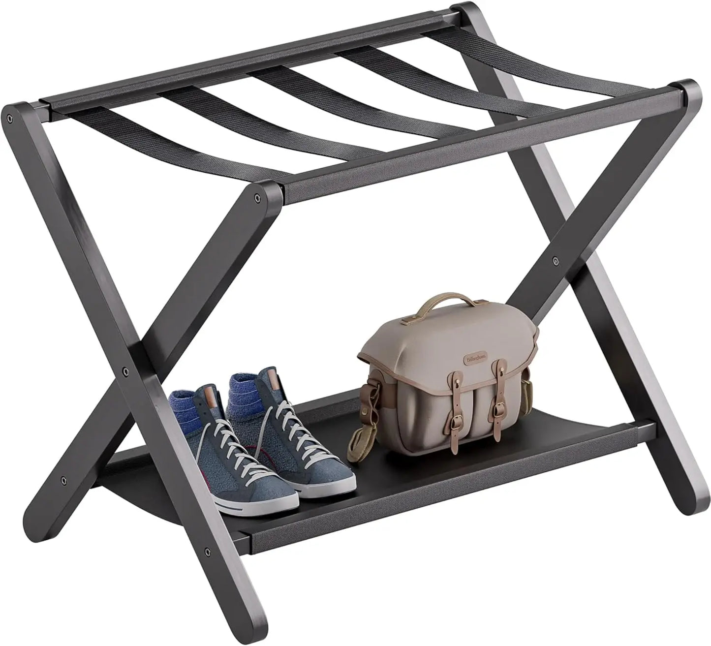 Hign Concerned Folding Luggage Rack With Storage Shelf
