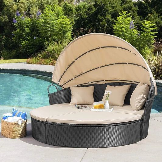 Patio Outdoor Daybed with Canopy and Washable Cushions