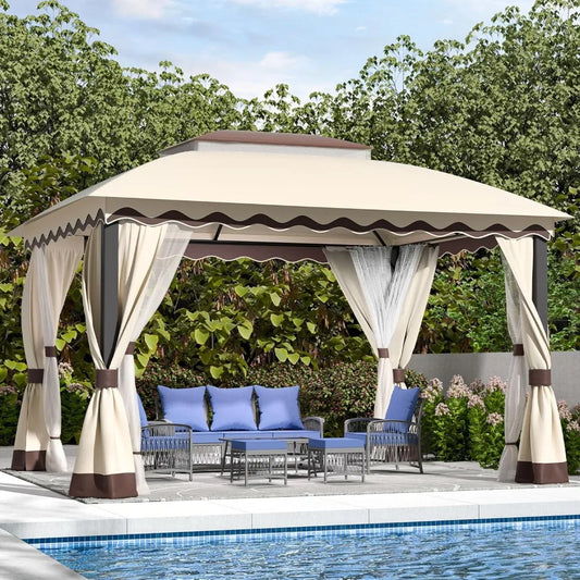 10x13FT Outdoor Metal Gazebo with Mosquito Netting