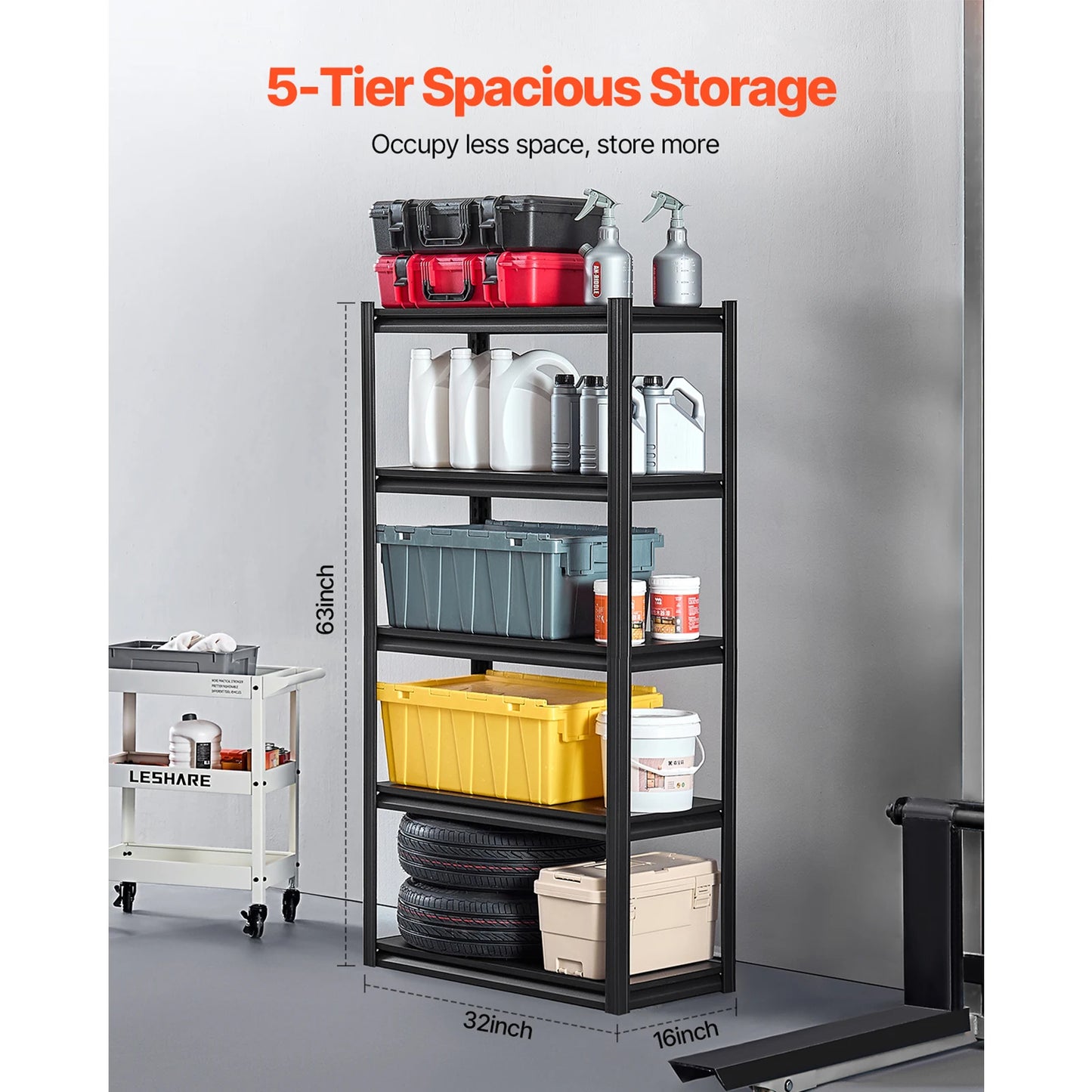 VEVOR 5 Tier Garage Storage Shelves Heavy Duty Metal Rack