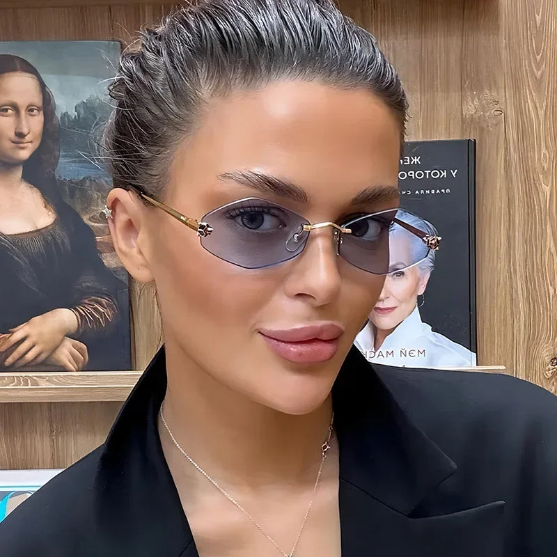 Frameless Rhombus Womens Sunglasses Elegant Versatile UV400