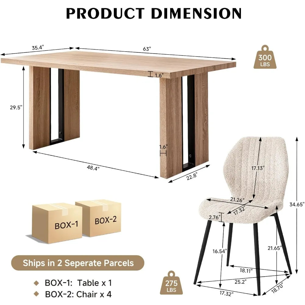 Angduo Five Piece Dining Set With Boucle Chairs Modern