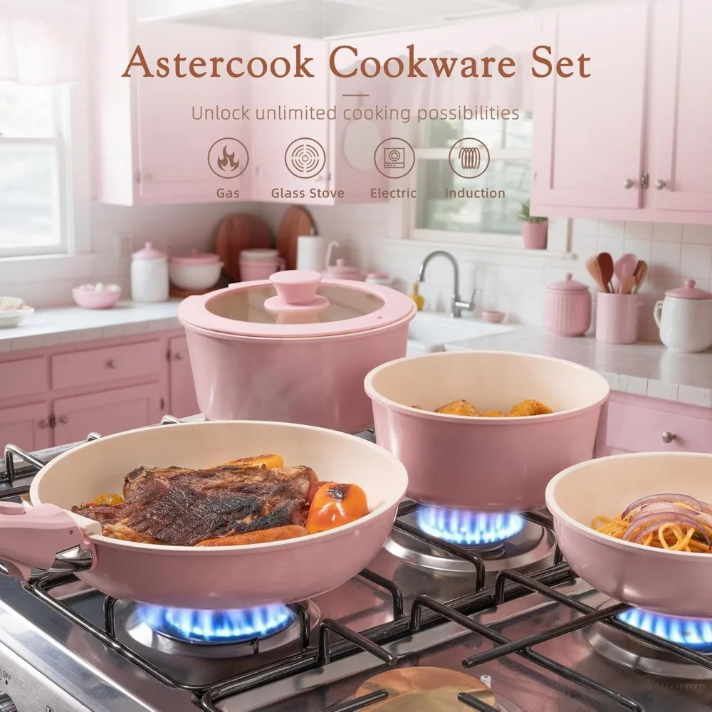 Pots And Pans Set With Detachable Handles Nonstick Ceramic
