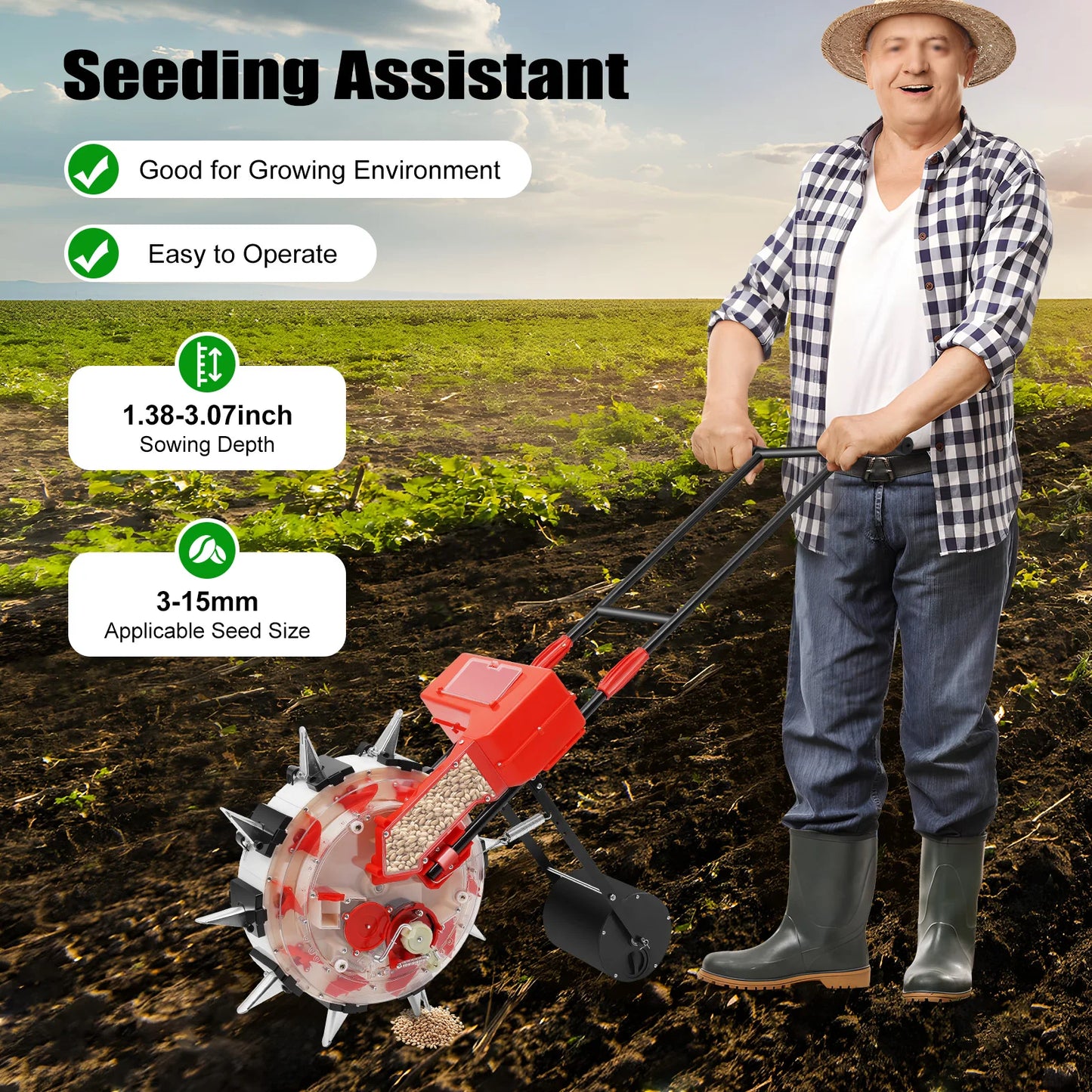 CNCEST Garden Push Seeder Adjustable Sowing Depth Control