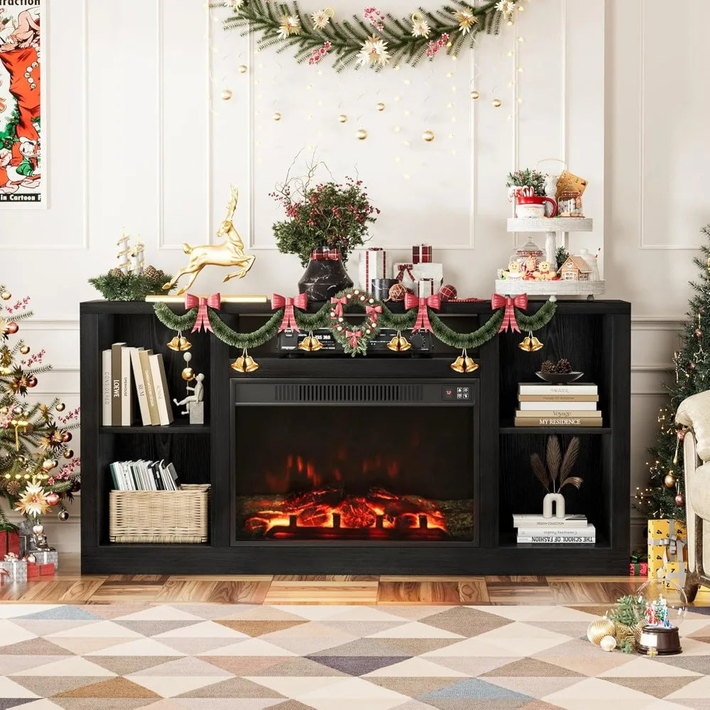 Fireplace TV Stand for 65 Inch TV, Media Entertainment Center Console Table with 26" Electric Fireplace, Farmhouse TV Stand wit