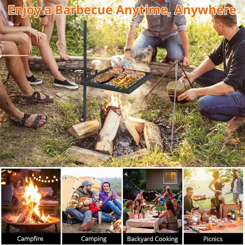 Swivel Campfire Grill Grate, Heavy Duty Stainless Steel Grate, Campfire Grill Grate, Portable Camping Essentials