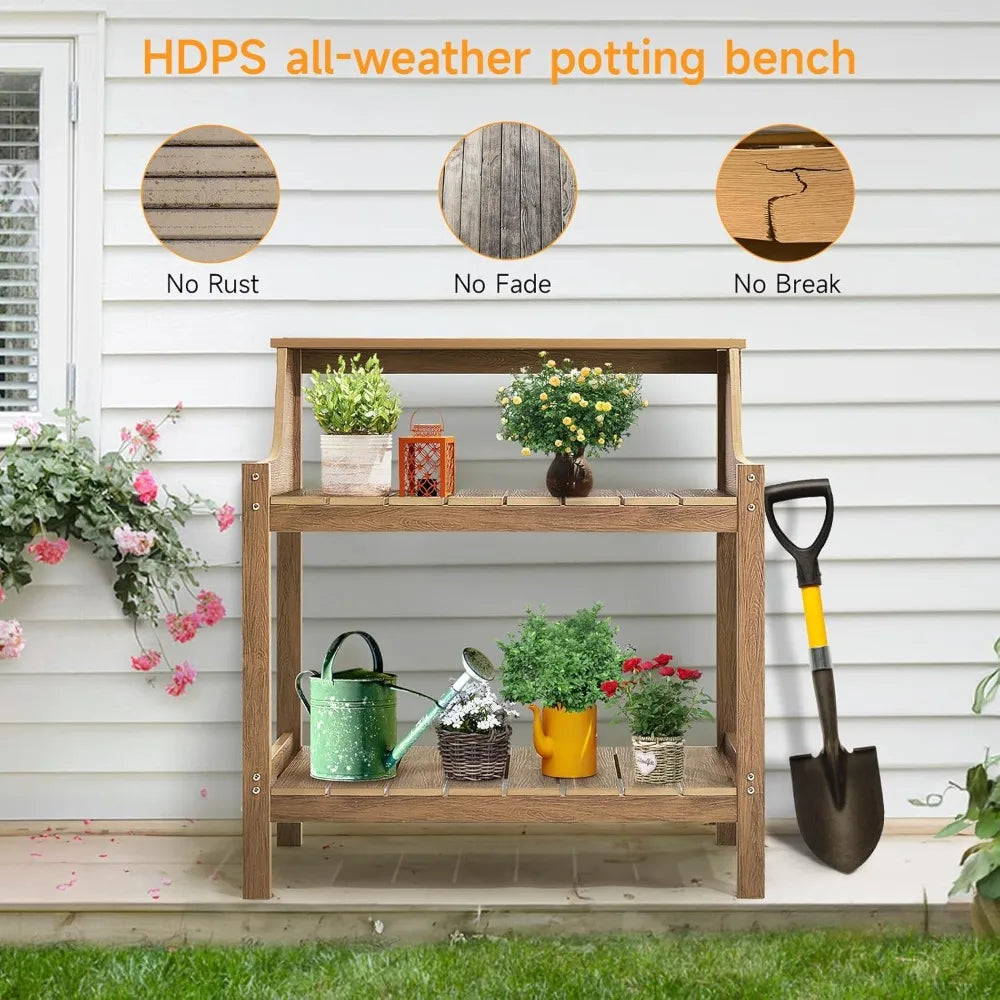 All Weather Outdoor Potting Bench With Four Side Hooks
