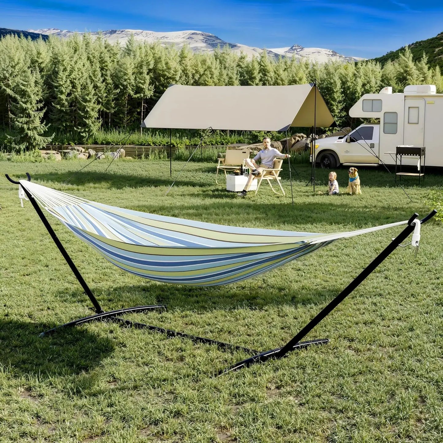 2-Person Hammock Set with Quick-Lock Steel Stand for Outdoor Use