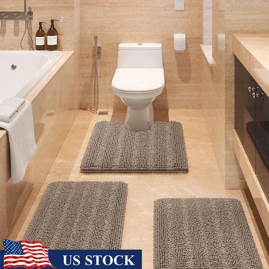 DUTRIEUXCN Luxury 3 Piece Chenille Bath Rug Set Non Slip