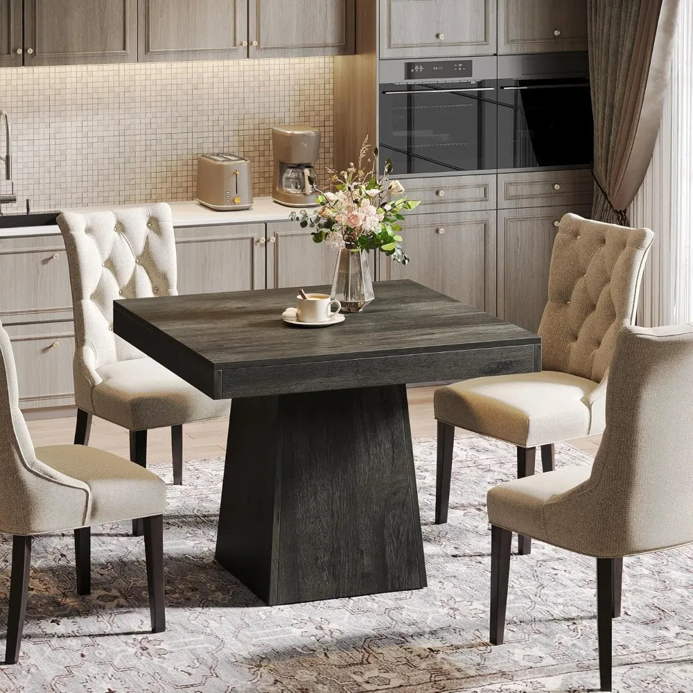 Square Dining Table for 4, 31.5-Inch Small Kitchen Table with Sturdy Pedestal Base, Farmhouse Dinner Table for Dining Room, Liv