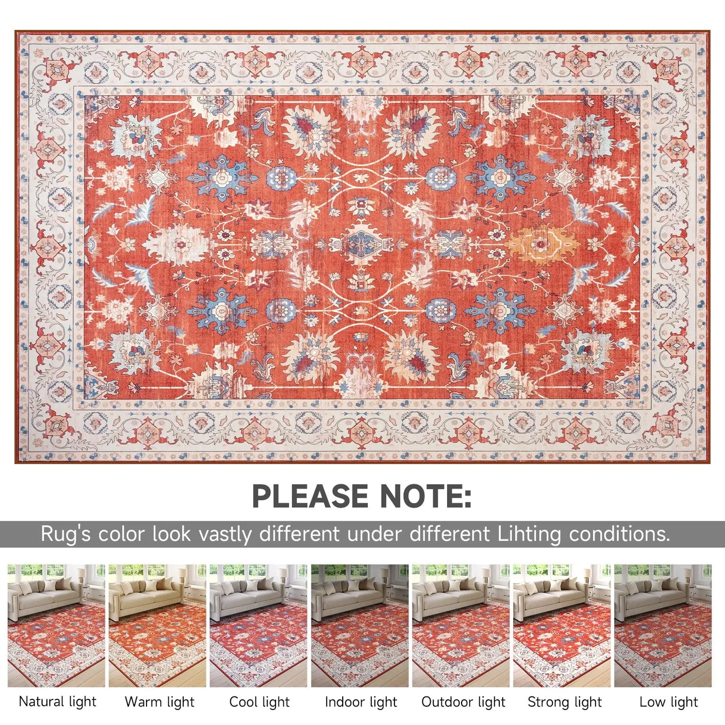 Vintage Bohemian Washable Red Area Rug for Home Decor