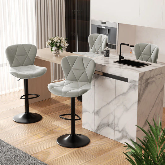2 Pcs Bar Chair, 360 ° Rotation Adjustable Height, Faux Leather Upholstered with Backrest, Bar Furniture, for Dining Room, Kitchen