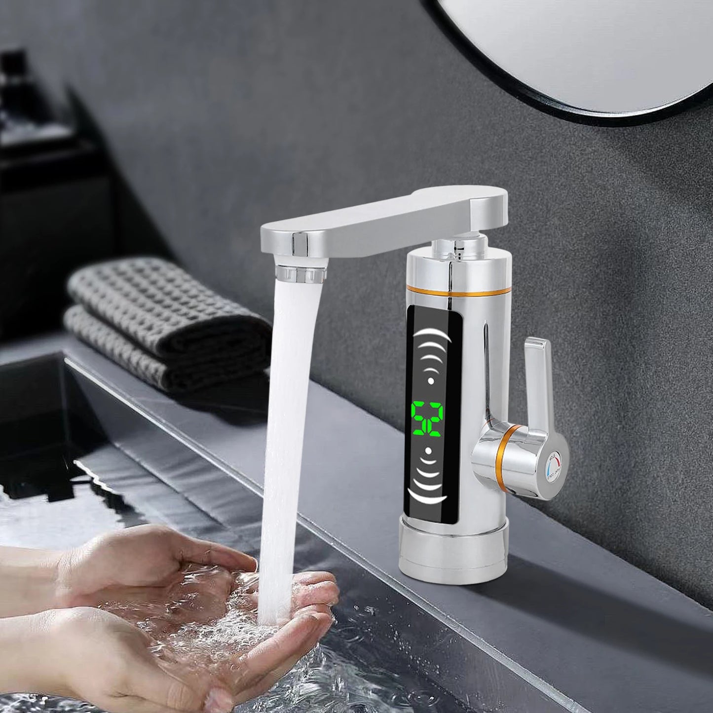Electric Water Heater Faucet Instant Fast Heating Tap with LED Digital Display Rotatable for Bathroom Kitchen