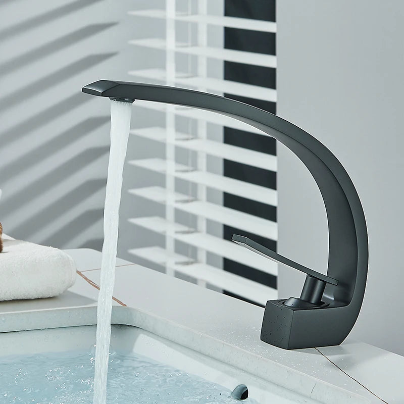Black Chrome Bathroom Basin Faucet Deck Mount Mixer