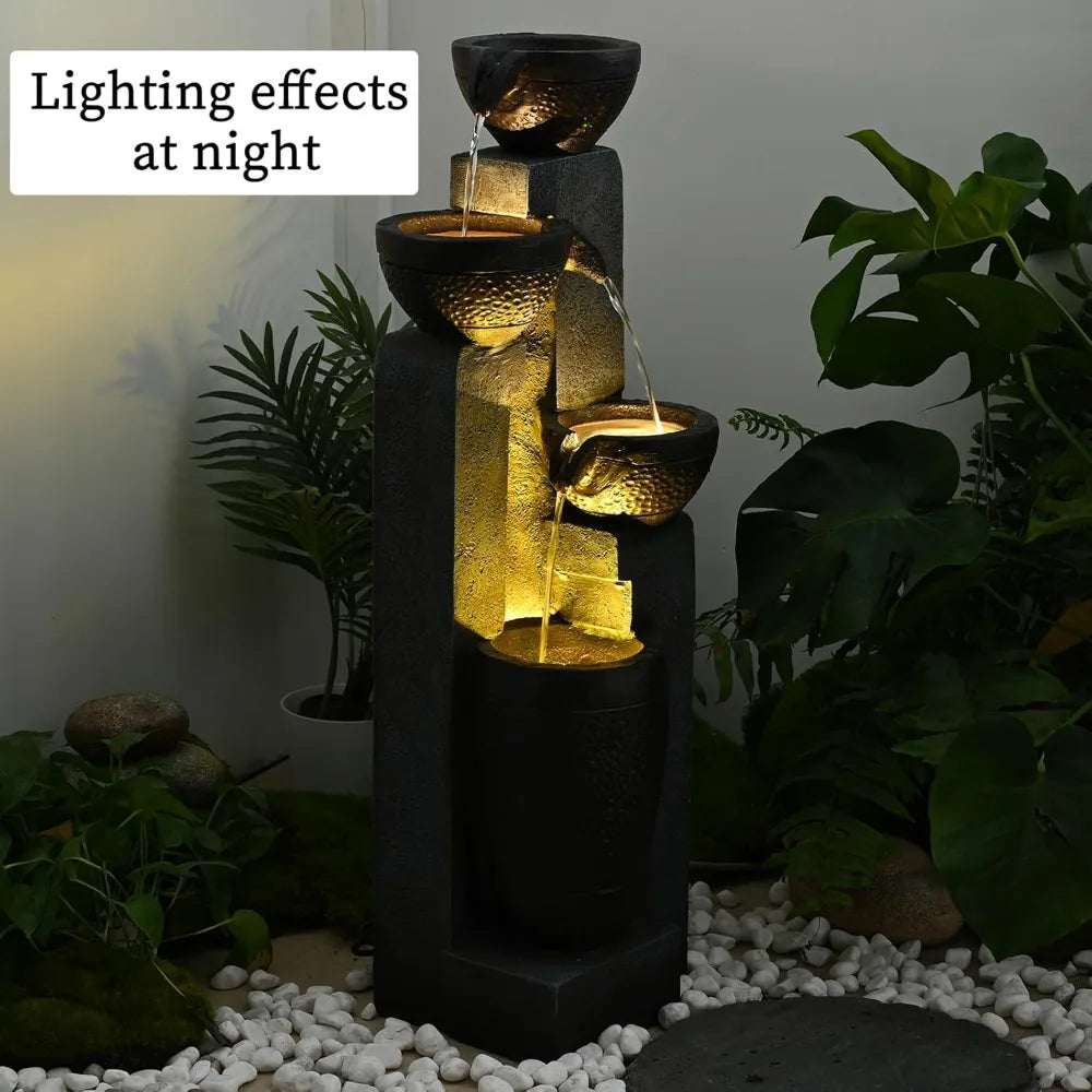 Hamiedun 4 Tier Outdoor Garden Water Fountain Resin Decor