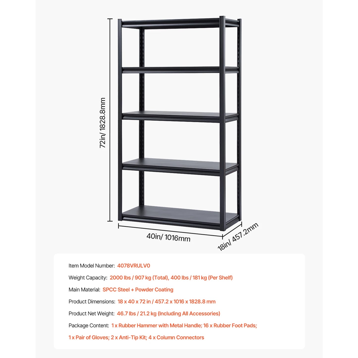VEVOR 5 Tier Garage Storage Shelves Heavy Duty Metal Rack