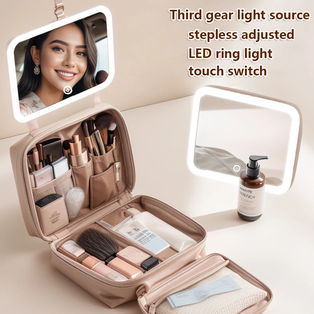 CN Guangdong Luxury PU Leather Toiletry Bag With LED Mirror