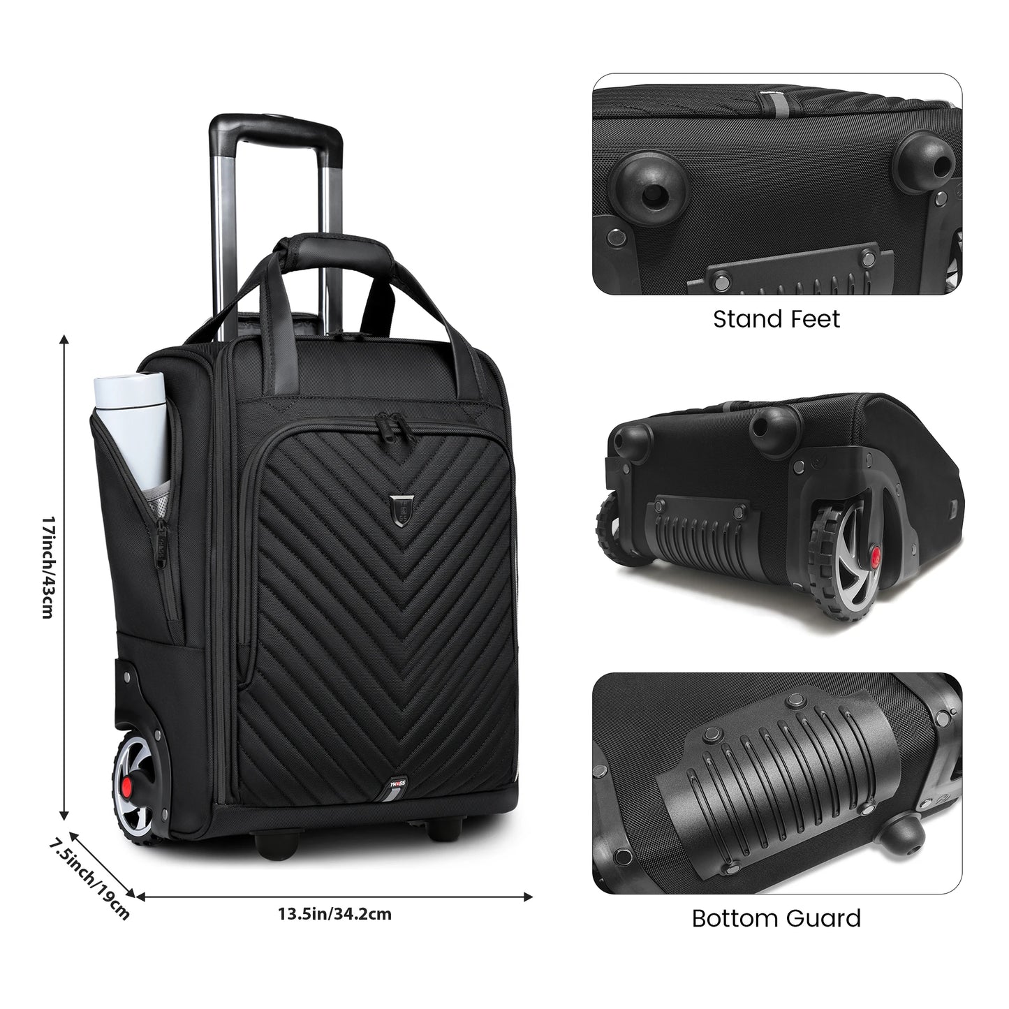 RUCYENCN Laptop Bag Trolley Underseat Rolling Luggage