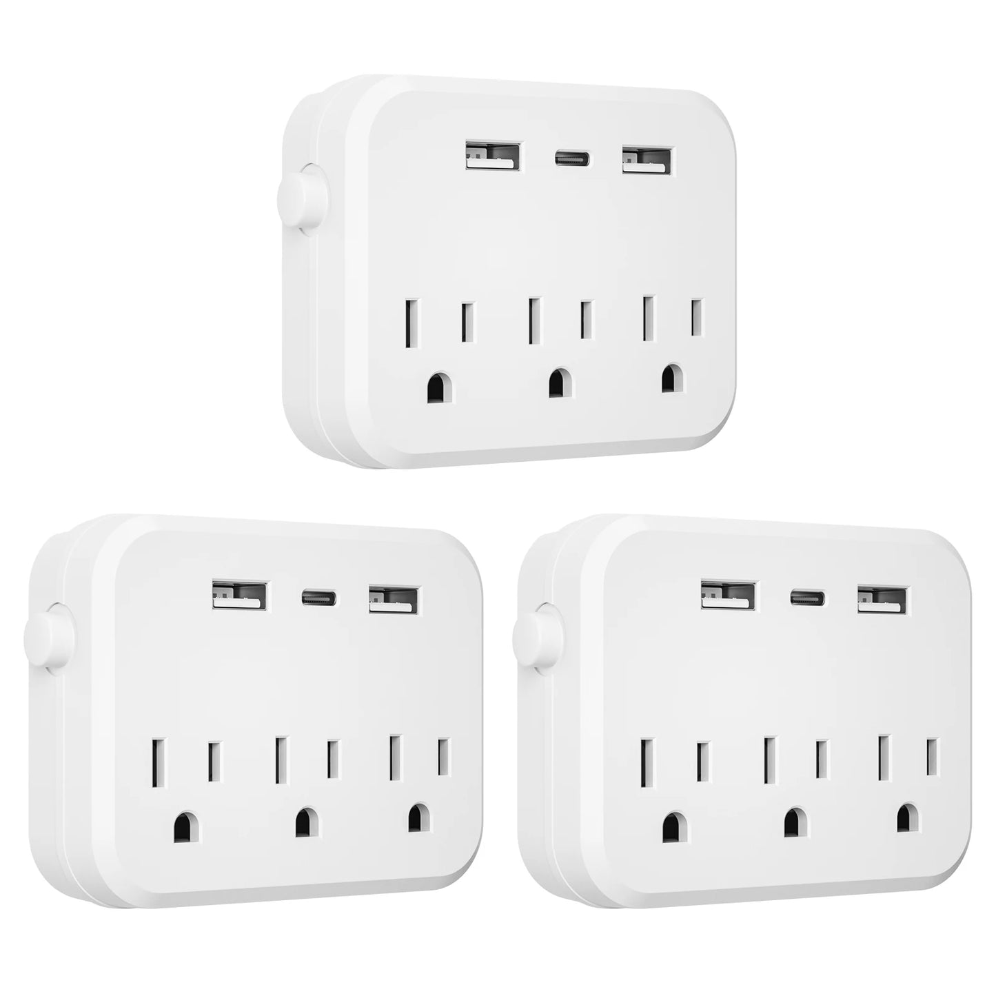 TRANSTON   3 Pcs,Mini Portable Switched 6-in-1 Multi-Function Power Outlet,3 power strip 2 USB 1 USB-C for Business Travel and