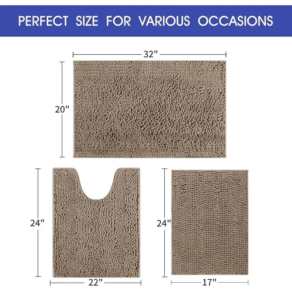 DUTRIEUXCN Luxury 3 Piece Chenille Bath Rug Set Non Slip