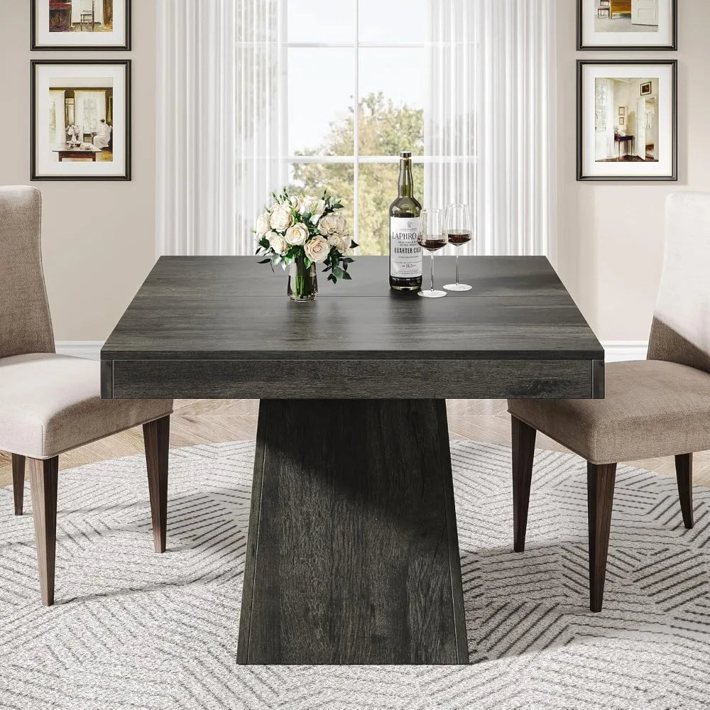 Square Dining Table for 4, 31.5-Inch Small Kitchen Table with Sturdy Pedestal Base, Farmhouse Dinner Table for Dining Room, Liv