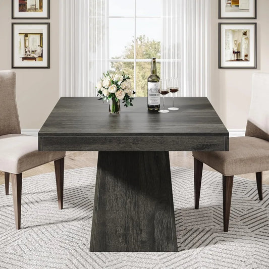 Square Dining Table for 4, 31.5-Inch Small Kitchen Table with Sturdy Pedestal Base, Farmhouse Dinner Table for Dining Room, Liv