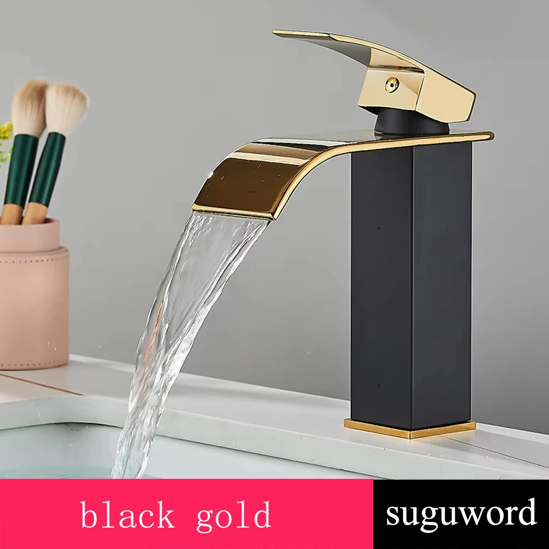 Basin Faucet 5 Colors Deck Mounted Single Handle Bathroom Crane Long Spout Lavatory Sink Hot Cold Mixer Tap