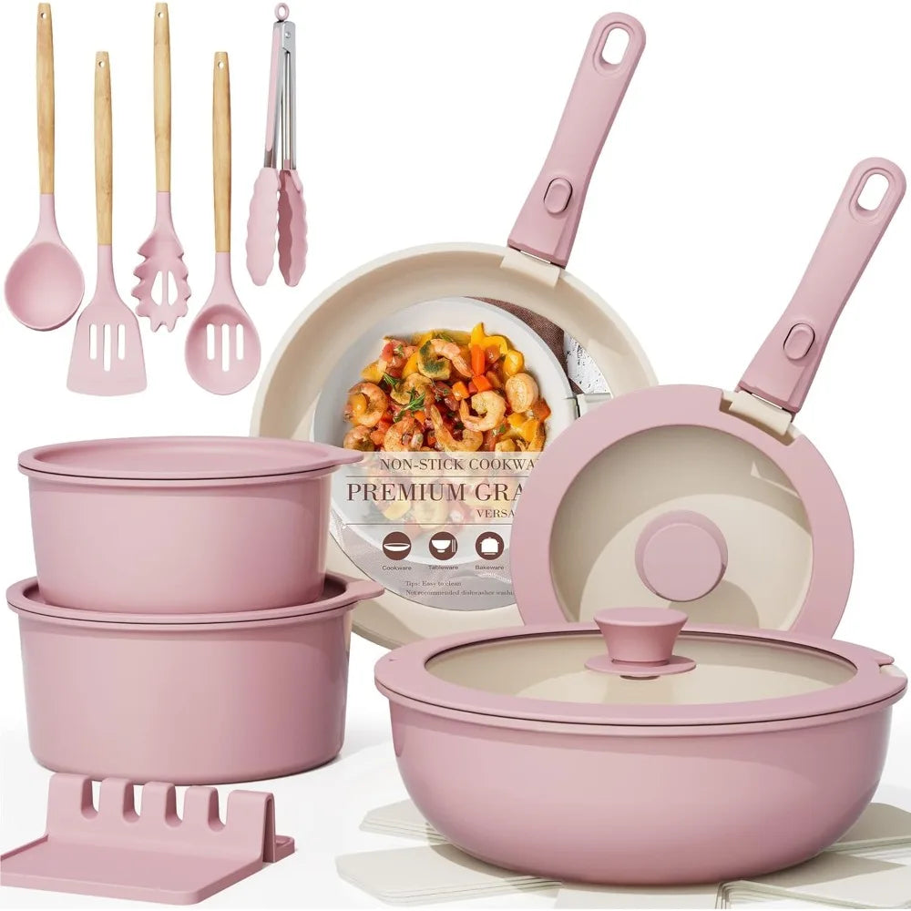 Pots And Pans Set With Detachable Handles Nonstick Ceramic