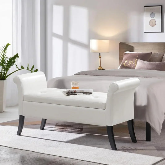 Modern Faux Leather Tufted Storage Bench for Entryway