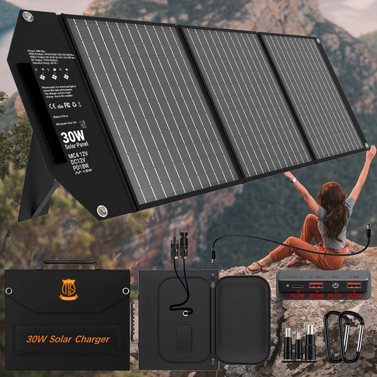 30W Portable Foldable Solar Charger with Dual USB Ports