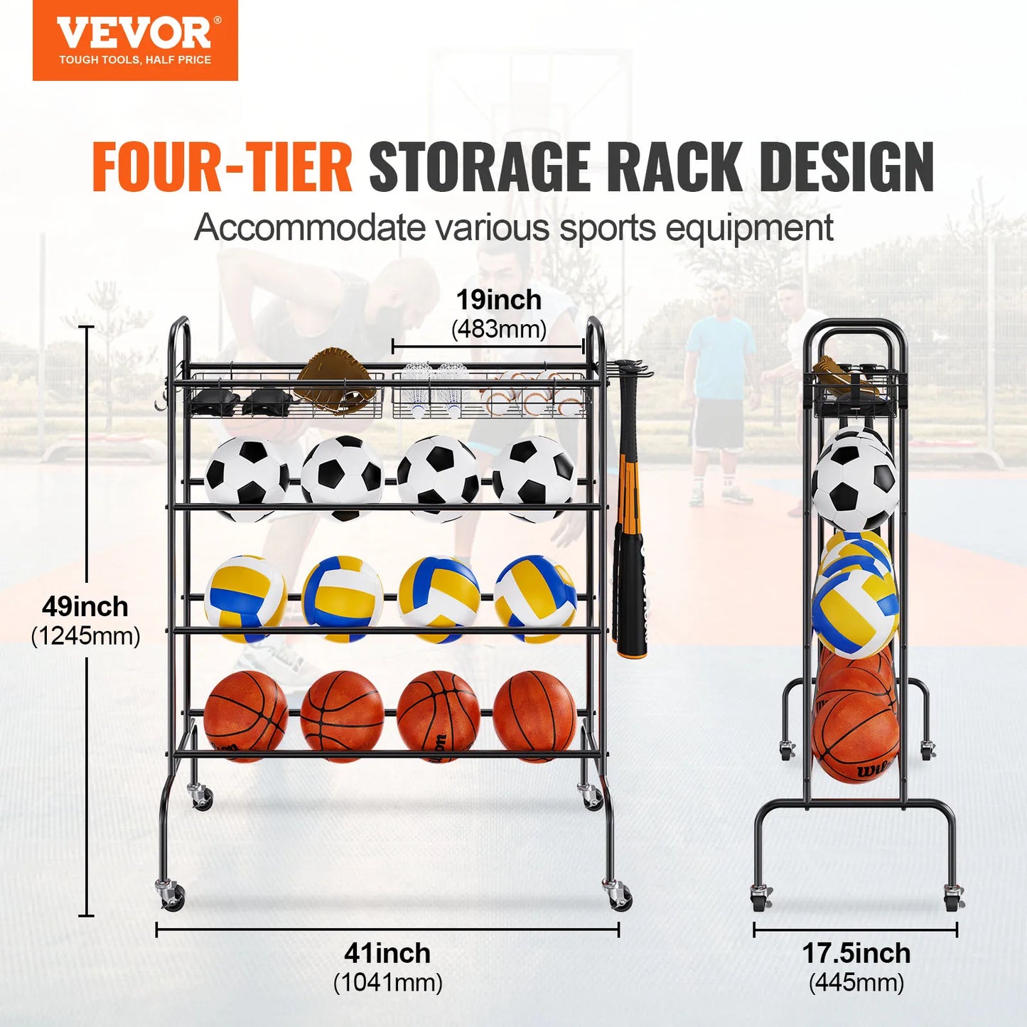 VEVOR 4 Layer Basketball Rack Rolling Training Stand