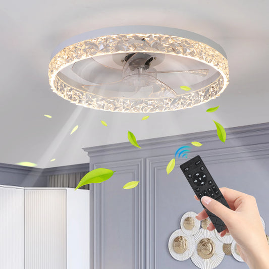 Modern White Ceiling Fan Light with Remote Control and Dimming