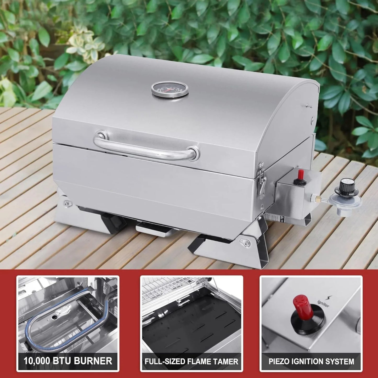 Stainless Steel Portable Gas Grill for Camping and Tailgating