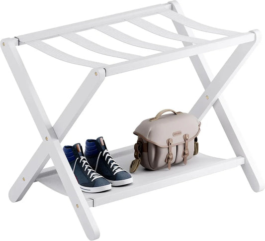 Hign Concerned Folding Luggage Rack With Storage Shelf