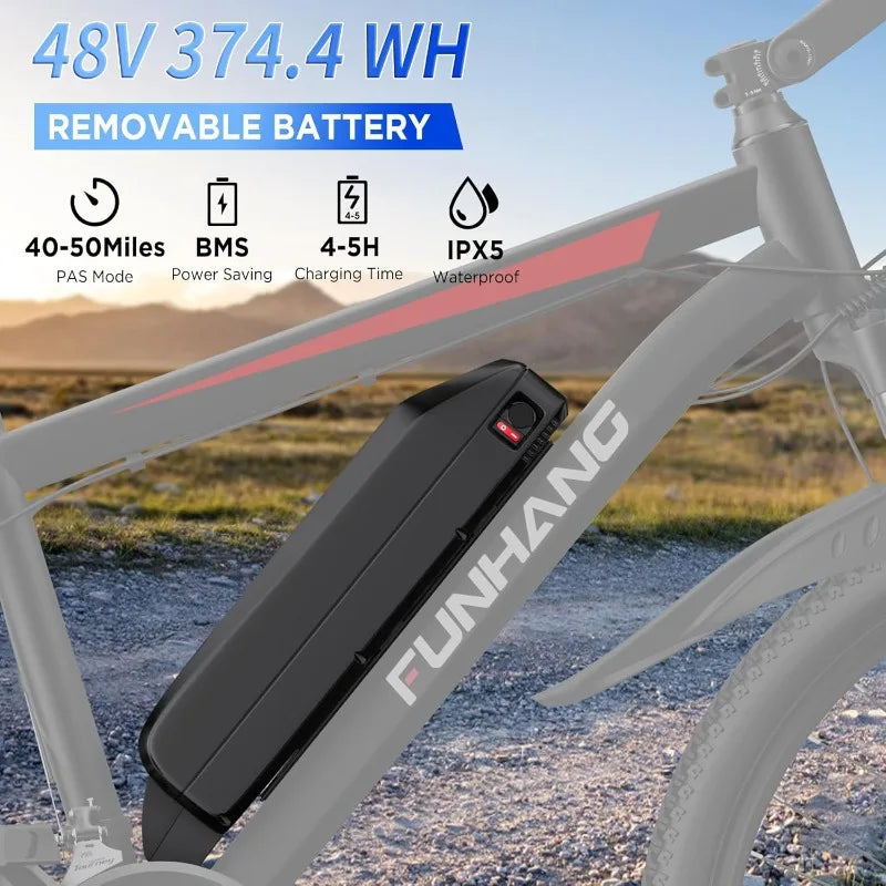 Electric Bike for Adults, 26'' 1000W Peak Ebike,with 48V 374.4WH Removable Battery, Adjustable Stem, Fenders